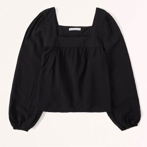 Abercrombie & Fitch Black Square-Neck Puff Long-Sleeve Top